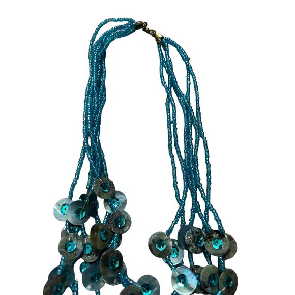 Beaded Turquoise Blue Multi Stranded Shell Necklace with Clasp 10" Womens Shell - Picture 3 of 5